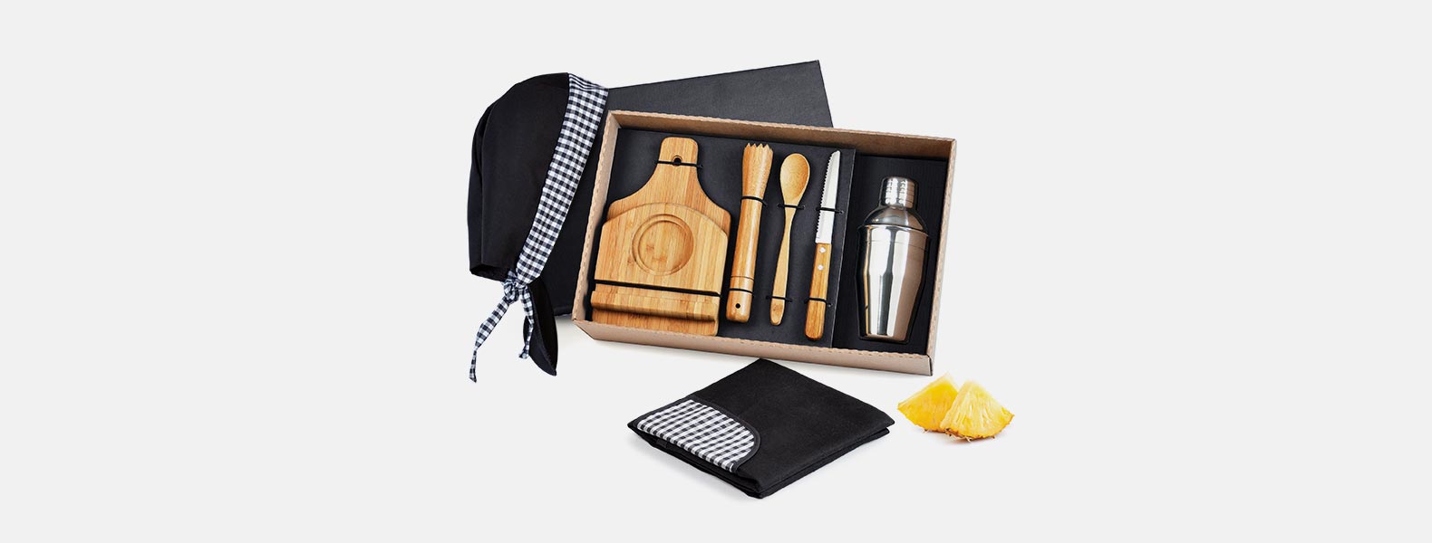 Kit Para Caipirinha Em Bambu Com Avental E Bandana