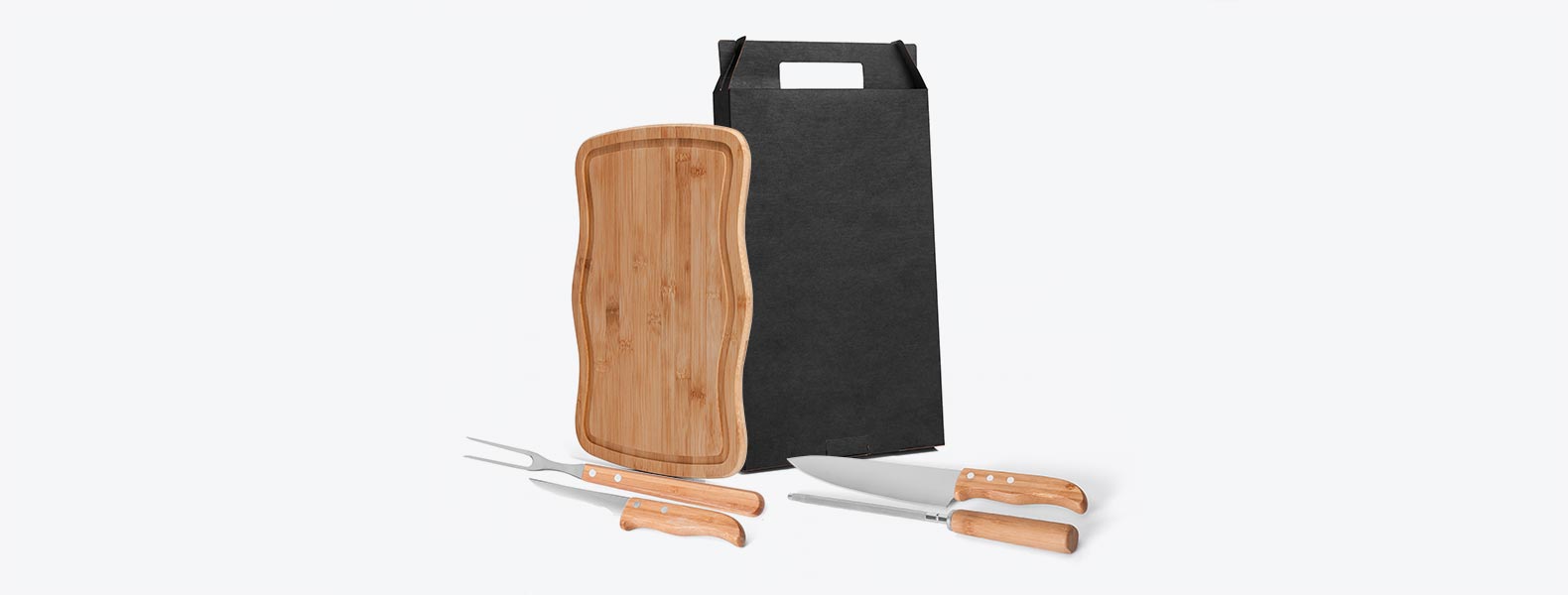 Kit Para Churrasco Em Bambu / Inox Tábua Arredondada