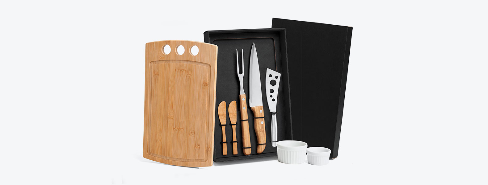 Kit Para Churrasco/Petisco Em Bambu/Inox