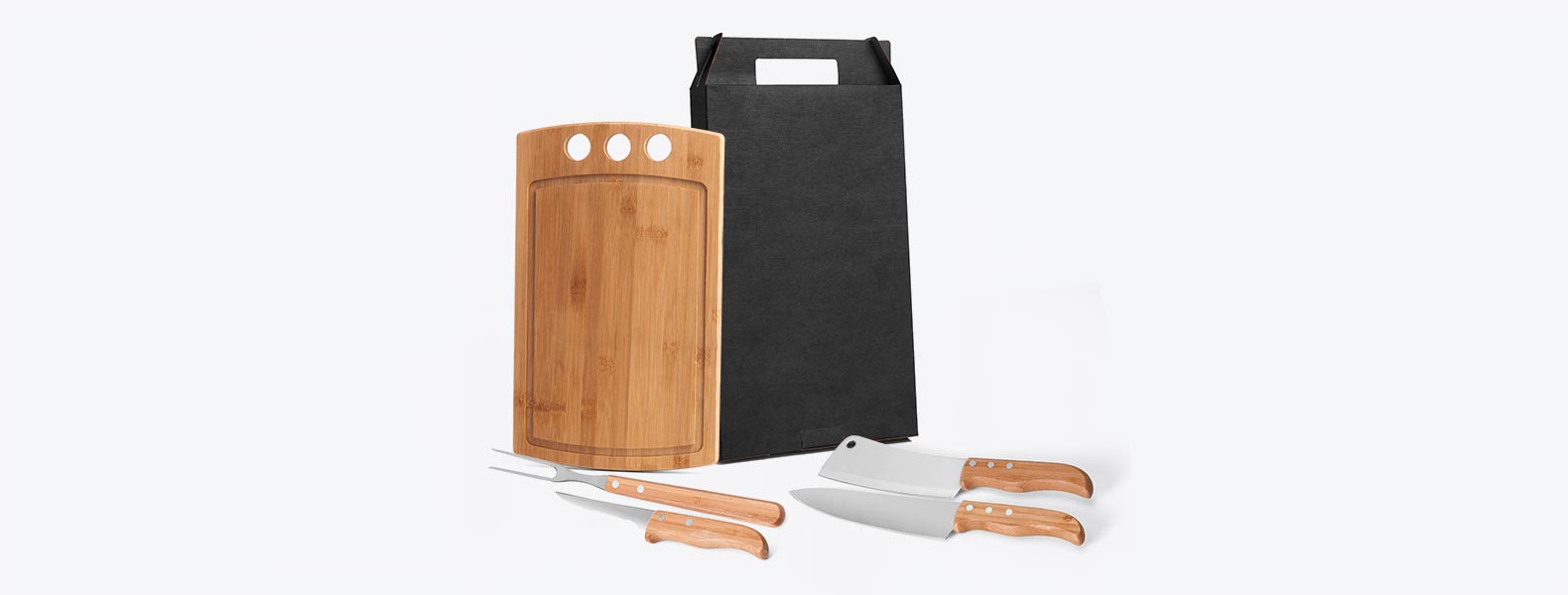 Kit Para Churrasco Ou Cozinha Em Bambu / Inox