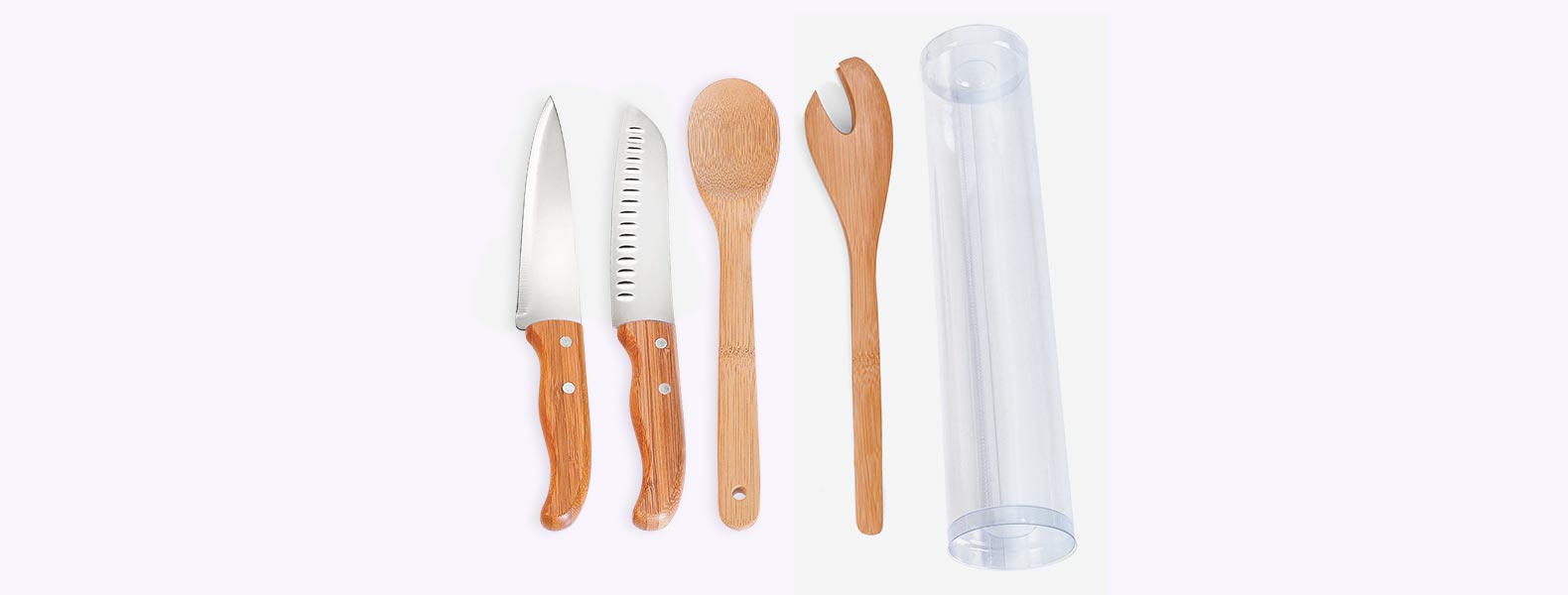 Kit De Utensílios Em Inox / Bambu