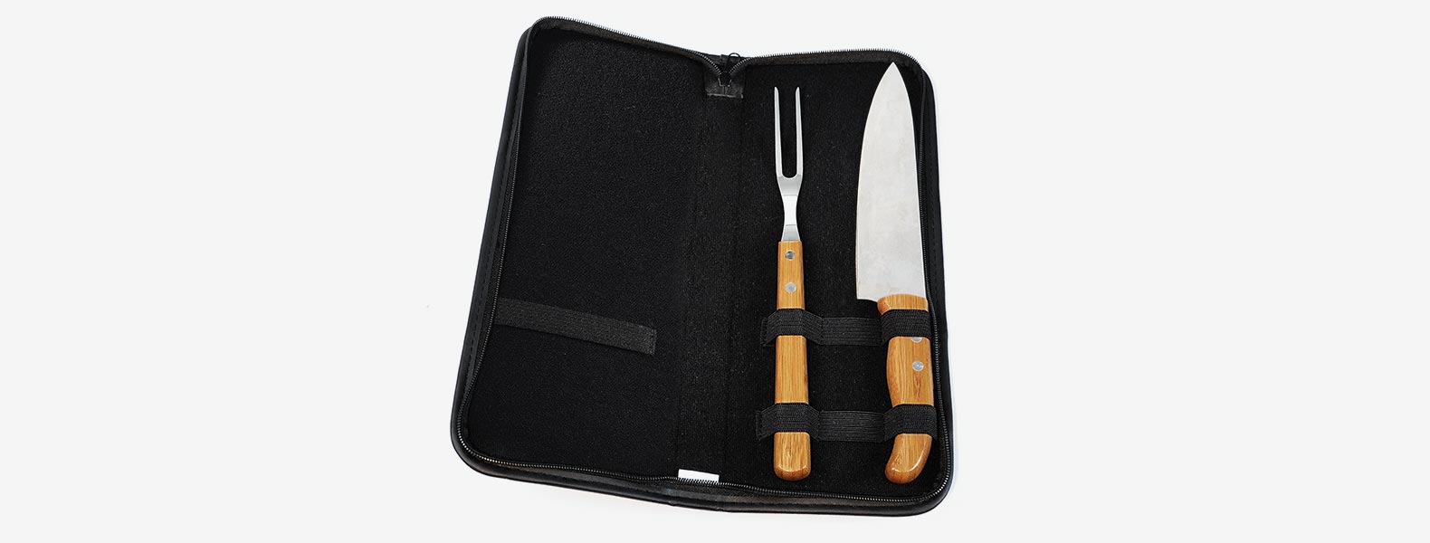 Kit Garfo E Faca Inox/Bambu Com Estojo