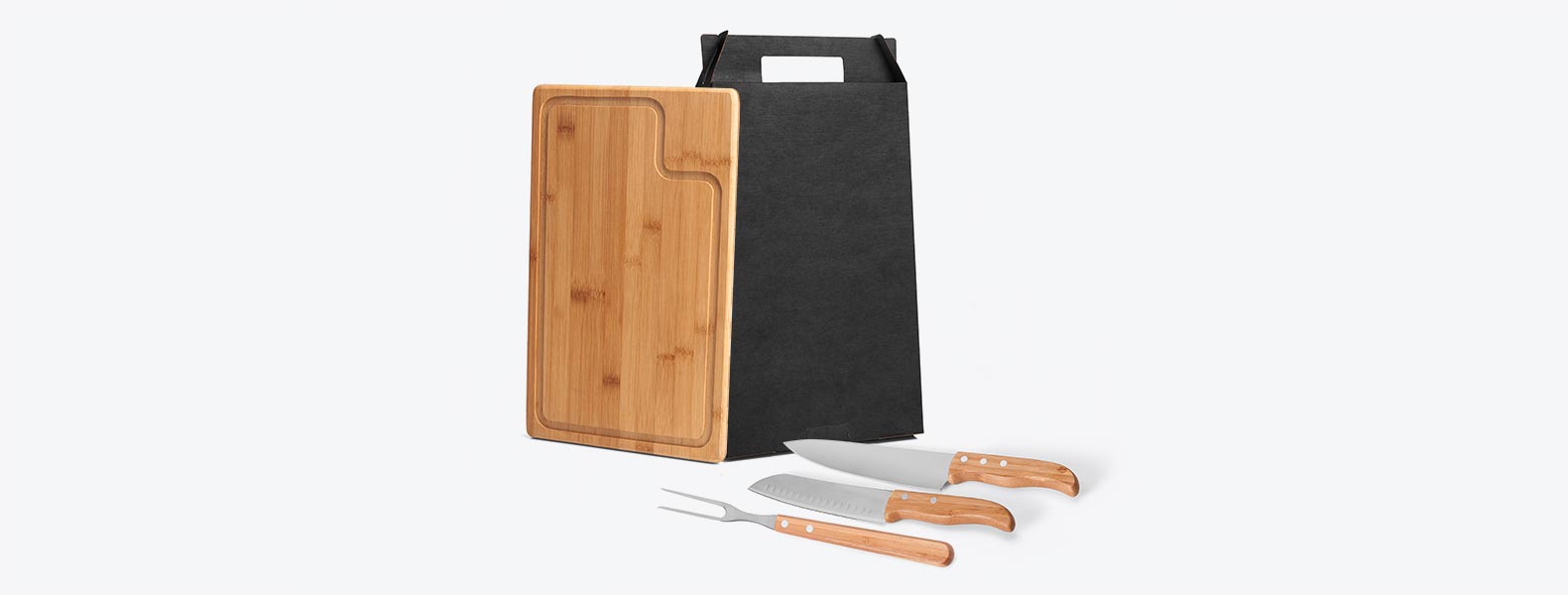 Kit Para Churrasco Em Bambu/Inox Com 2 Facas