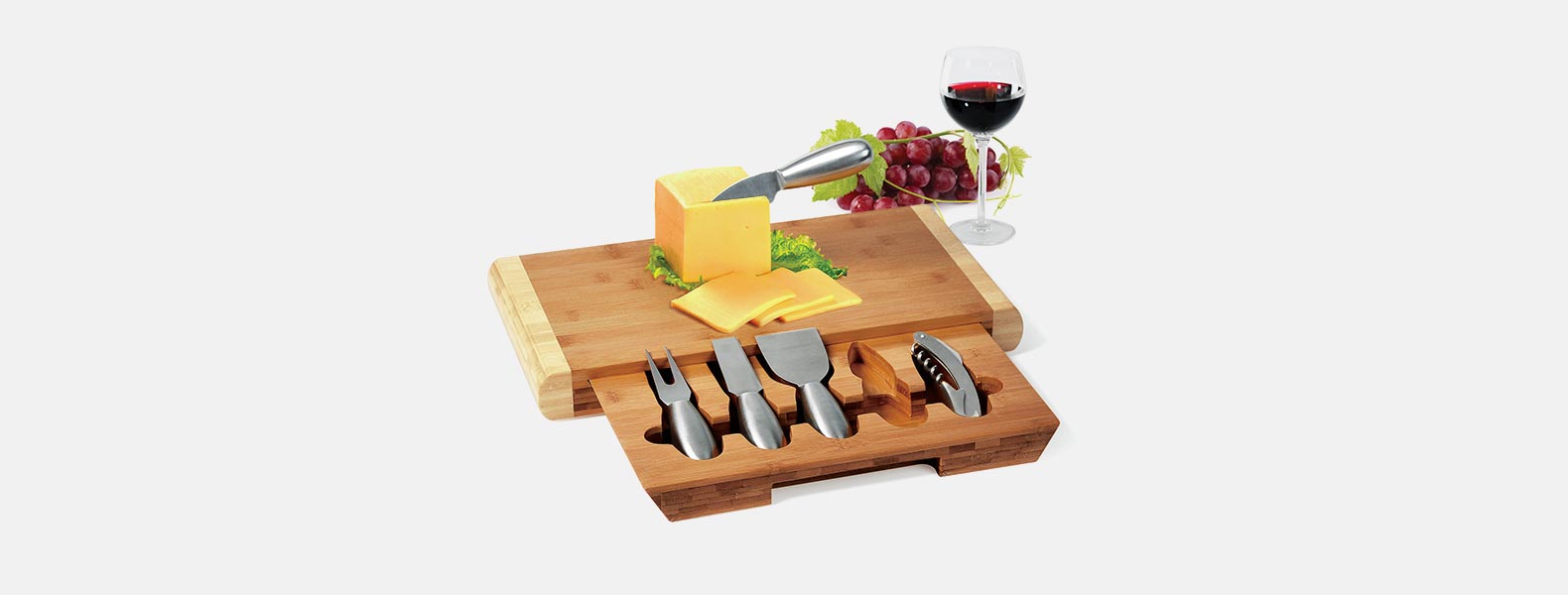 Kit Para Queijo Em Bambu Com Abridor De Vinho