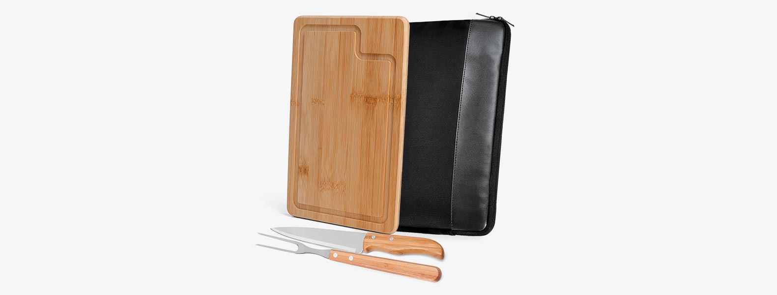 Kit Para Churrasco Em Bambu/Inox Com Pasta 4 Pçs