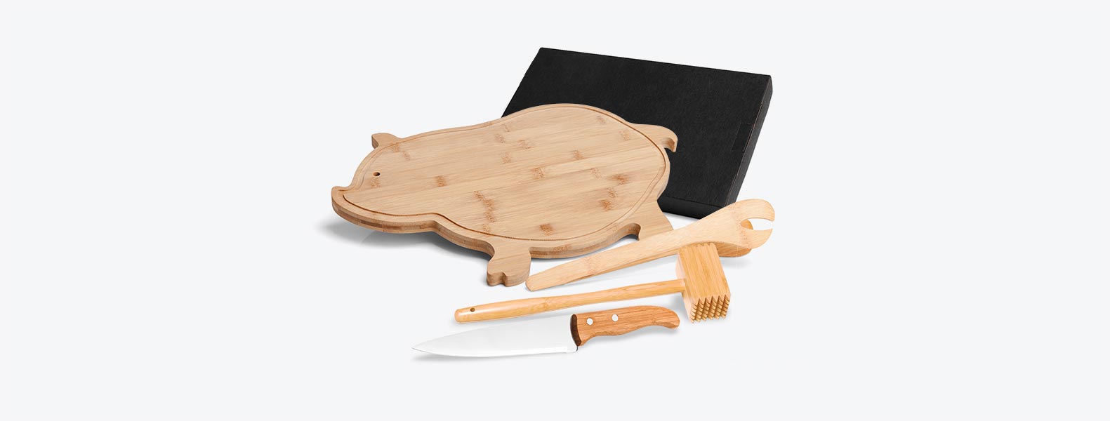 Kit Para Churrasco Em Bambu Com Tábua Formato Porco