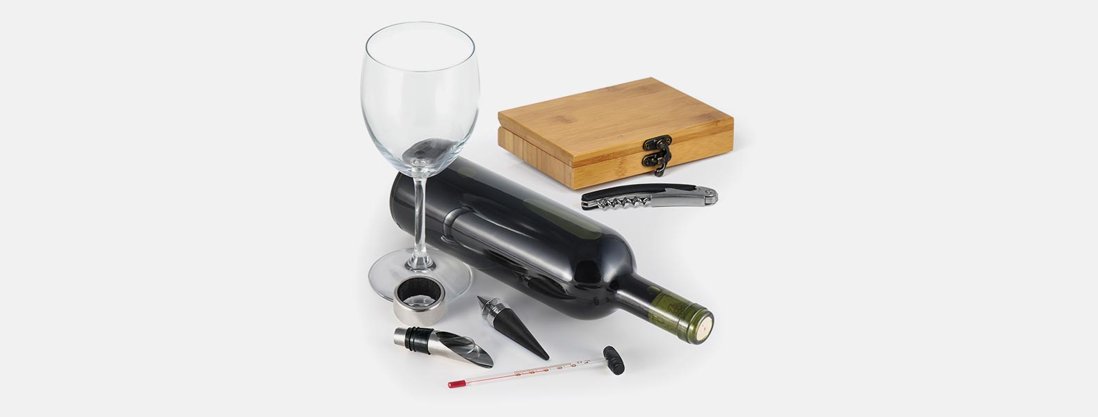 Kit Para Vinho Com Estojo Em Bambu